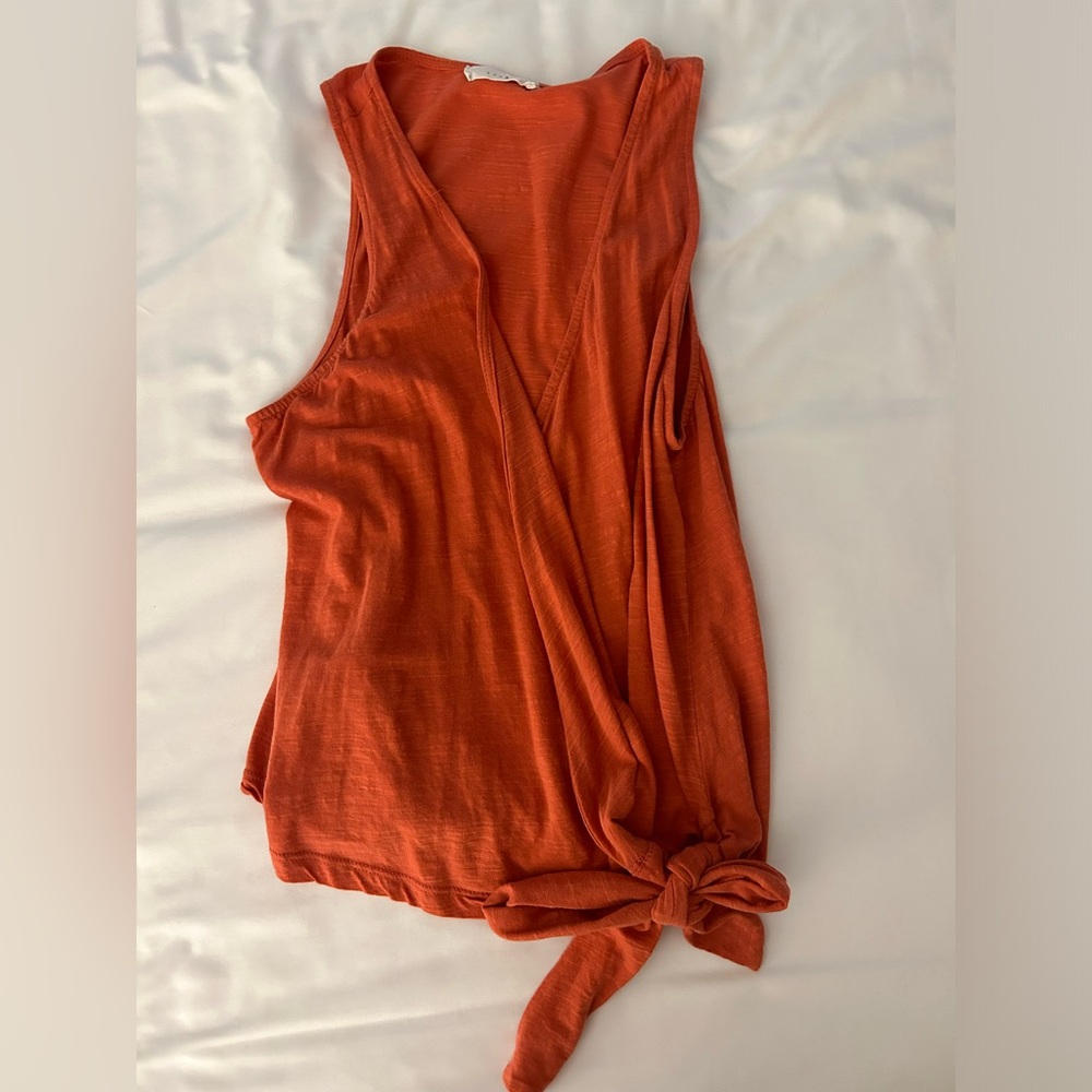 Lush Orange Wrap Tie Front Tank Top